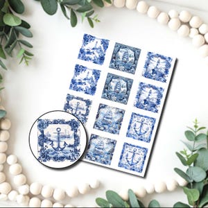 Papel para transferência de imagem de azulejos azuis náuticos Delft / Papel para transferência de água com argila de polímero / Papel para transferência de argila para fabricação de joias / Azulejos Talavera D829