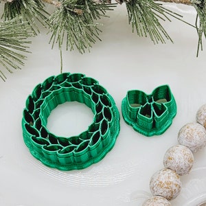 Christmas Wreath and Bow SHARP set clay cutters jewelry earrings leaf style bundle