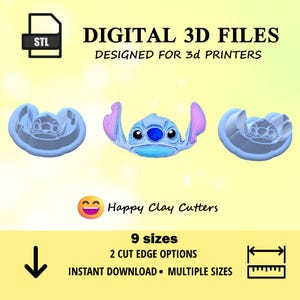 STL STITCH Face polymer clay cutter / instant digital download / polymer clay cutters / jewelry making / blue animal  / blue alien monster