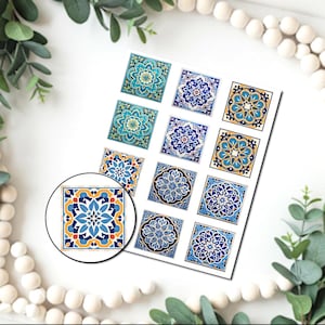 Moroccan 1" tiles image transfer paper  / Polymer Clay WATER TRANSFER Paper / Clay transfer for jewelry making / Talavera tiles D831