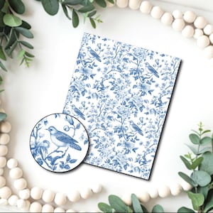 Blue Birds Chinoiserie-afbeeldingstransferpapier /polymeerklei WATEROVERDRACHTpapier / Kleitransfer voor het maken van sieraden / China-patroon D811