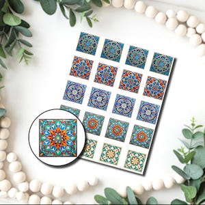 Papier de transfert d'image pour carreaux marocains de 0,75 po. / Papier de transfert d'eau en pâte polymère / transfert d'argile pour la fabrication de bijoux / Carreaux de Talavera D815