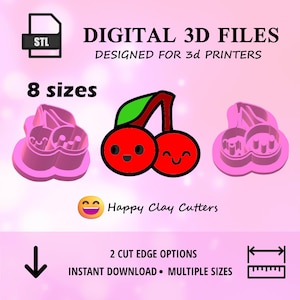 STL Kawaii CHERRIES clay cutters / instant digital download /Valentine&#39;s Day / polymer clay cutters / jewelry making / Valentine cherry