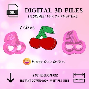 STL CHERRIES clay cutters / instant digital download /Valentine&#39;s Day / polymer clay cutters / jewelry making / Valentine cherry