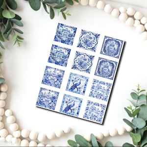 Delft blue tiles image transfer paper  / Polymer Clay WATER TRANSFER Paper / Clay transfer for jewelry making / Talavera tiles D827