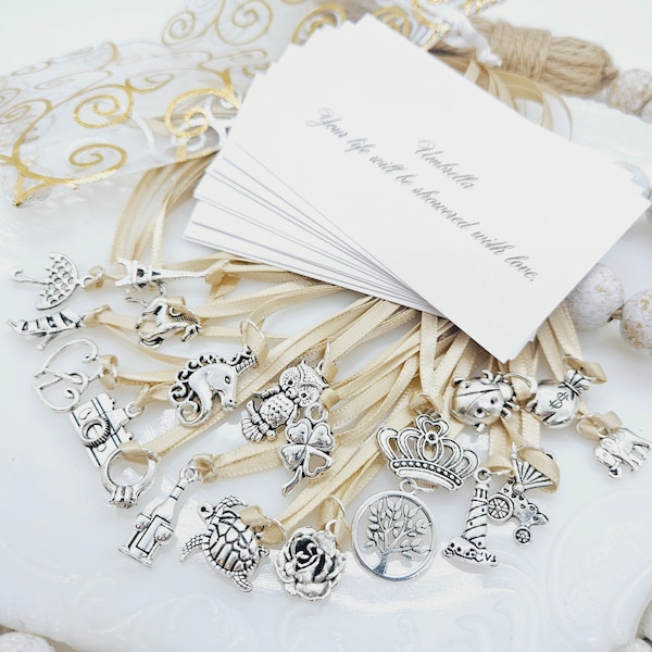 20 piece Traditional Style Cake Pulls on Ribbon Charms for Wedding Cake set