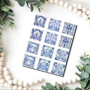 Papel para transferência de imagens em azulejos azuis de Delft / Papel para transferência de água em argila polimérica / Papel para transferência de argila para fabricação de joias / Azulejos Talavera D828