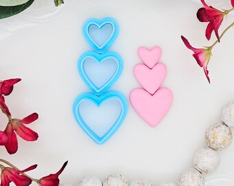 TRIPLE HEARTS / Valentine's Day / polymer clay cutters / jewelry / earrings / fondant / cake decorating