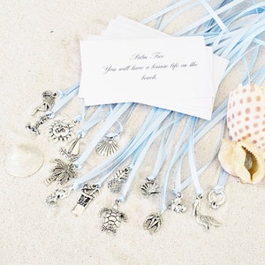 15 BEACH WEDDING Style Cake Pulls on Ribbon Charms set