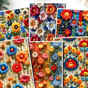 Papel de transferência de imagem de flores bordadas coloridas / Papel de transferência de água de argila de polímero / Transferência de argila para suéter de fabricação de joias / Conjunto D875