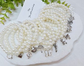 15 Faux PEARL BRACELET Cake Pulls / Traditional Cake Charms for Wedding Cake