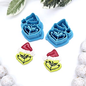 GRINCH face polymer clay cutter, jewelry making, fondant cake decorating, Santa grinch, Santa hat
