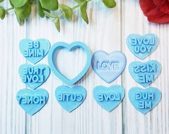 9 pc Candy CONVERSATON HEARTS set / polymer clay cutters / fondant