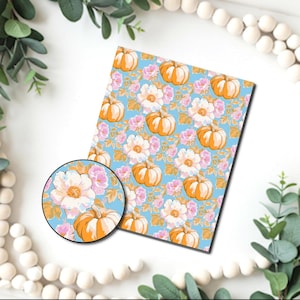 Preppy Floral Kürbisse Bild Transferpapier / Polymer Clay WASSER TRANSFER Papier Tontransfer für Schmuck / Halloween Bunter Herbst D882D
