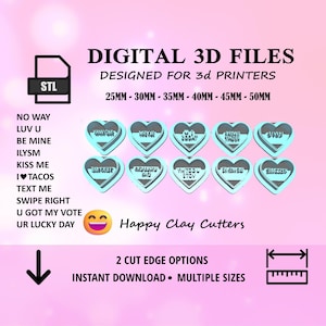 STL CONVERSATION HEARTS set clay cutters / instant digital download /Valentine&#39;s Day / polymer clay cutters / jewelry making / candy hearts