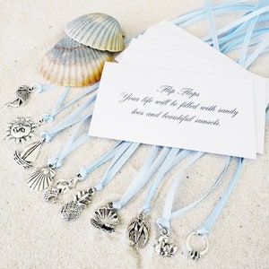 10 BEACH WEDDING Style Cake Pulls on Ribbon Charms for Wedding Cake