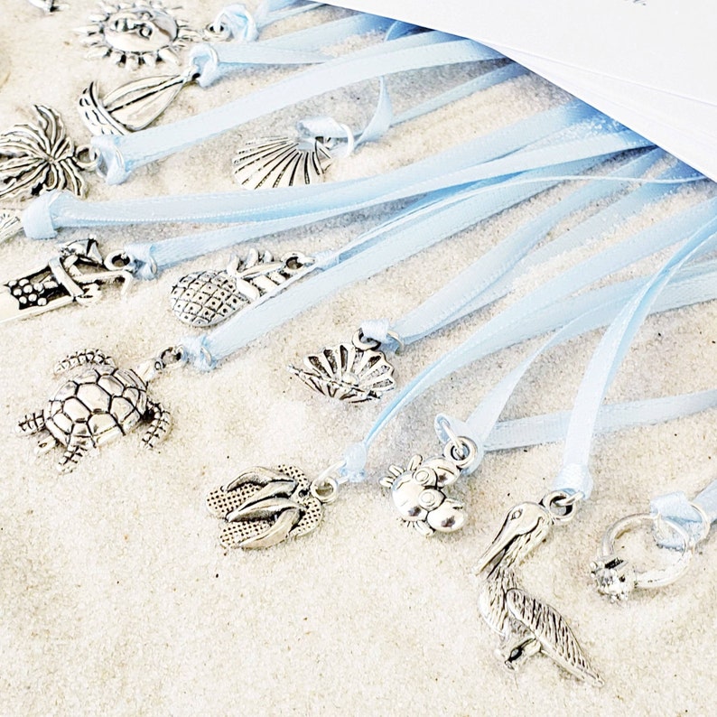 15 BEACH WEDDING Style Cake Pulls on Ribbon Charms set image 7