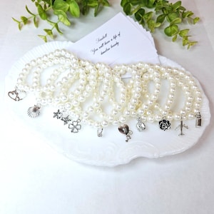 10 Faux PEARL BRACELET Cake Pulls / Traditional Cake Charms for Wedding Cake