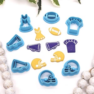 FOOTBALL and CHEERLEADING embossed sharp polymer clay cutters, jewelry making, earrings, fondant cake decorating, football cutter bundle