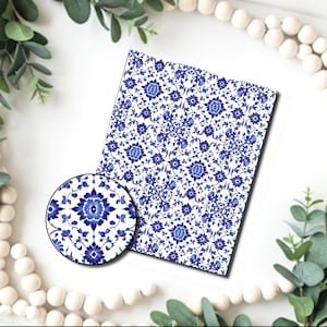 Chinoiserie-afbeeldingstransferpapier met blauwe tegel / polymeerklei WATEROVERDRACHTpapier / kleitransfer voor het maken van sieraden / China-patroon D808