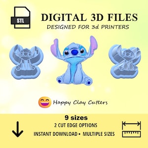 STL STITCH polymer clay cutter / instant digital download / polymer clay cutters / jewelry making / blue animal / lelo / blue alien monster