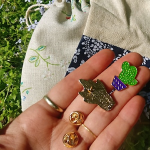 Cactus & sappig geëmailleerde Pin Set van 9 || Handgemaakte Drawstring zakken