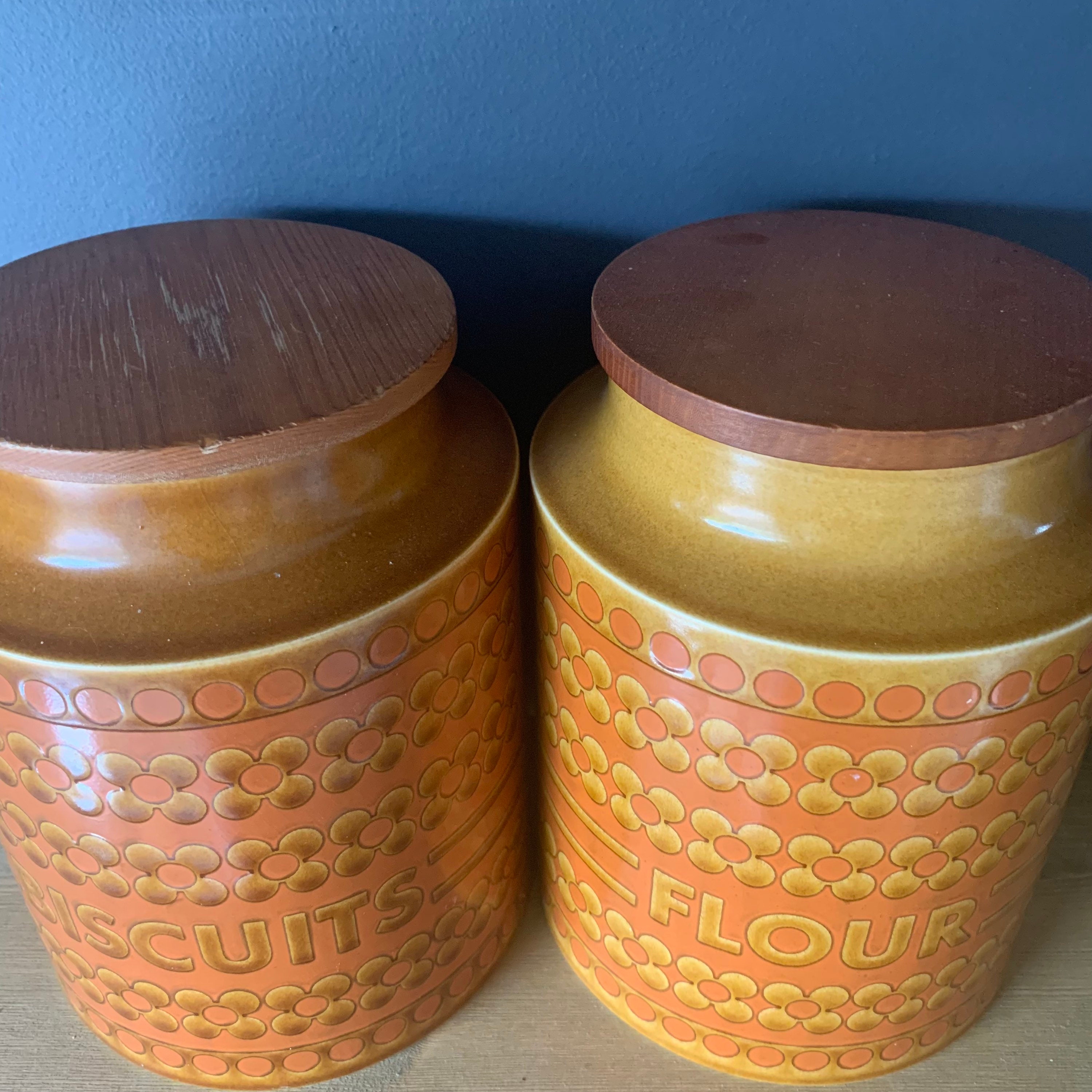 Large Hornsea Pottery Canisters Saffron Pattern Biscuits and Etsy