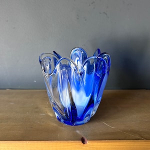 Mid Century Cased glass Handkerchief Vase Blue