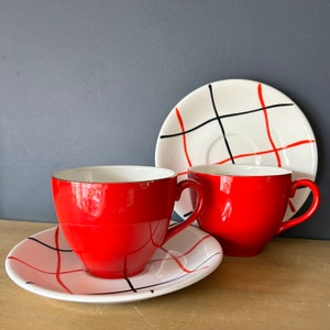 Alfred Meakin 1950er Jahre Red Check Teetasse & Untertasse Paar
