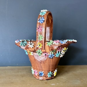 Italian Pottery Iced Gem Flower Basket Vase 1950s