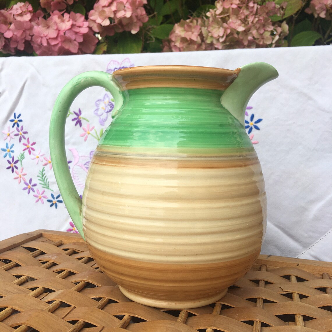 Shelley Harmony Green Banded Pitcher / Jug / Vase Art Deco Etsy