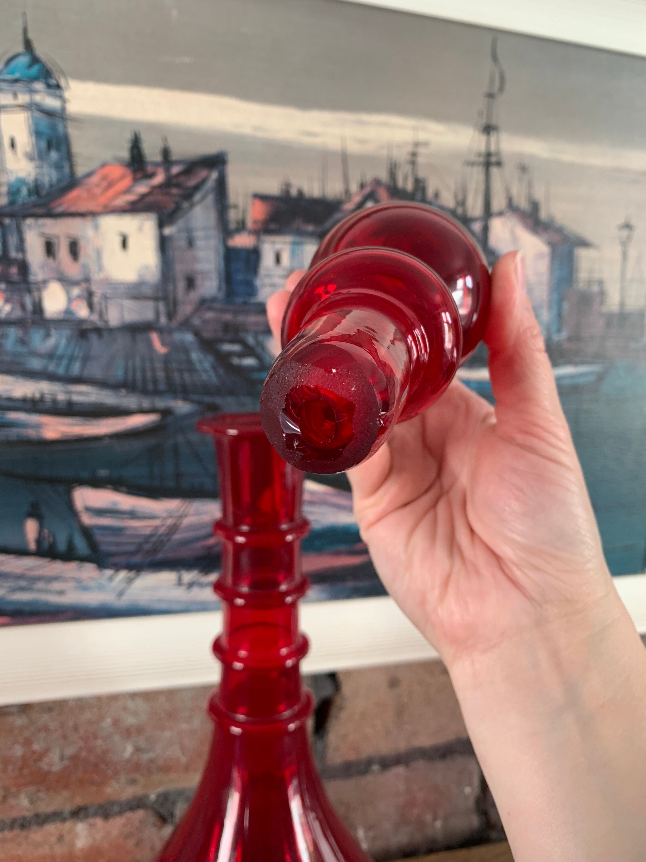 Red Ships Decanter Genie Bottle Extra Large Empoli Glass Etsy