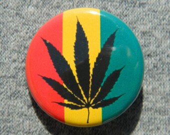 Rasta Weed Leaf - Button - Magnet - Bottle Opener
