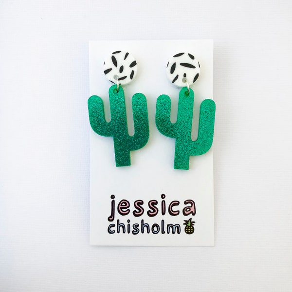 Glitter Cactus - Dangly Earrings