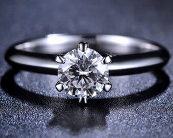 Round Cut Diamond Engagement Ring Platinum Diamond Ring Art Deco Anniversary Ring