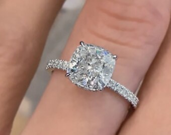 2.10Ct Cushion Moissanite Halo Bridal Set Engagement Ring 14K White Gold Finish 