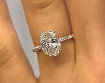 1.0-2.5 Oval Cut Lab Grown Diamond Engagement Ring Hidden Halo, D-E-F / VVS1-VS1 IGI Certified Lab Created Diamond Ring, 14k White Gold