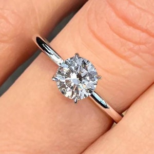 0.7-2.0 Round Cut Lab Grown Diamond Engagement Ring Solitaire, D-E-F / VVS1-VS1 IGI Certified Lab Created Diamond Ring, 14k White Gold