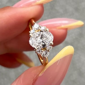 0.7-2.0 Oval Cut Lab Grown Diamond Engagement Ring Cluster, D-E-F / VVS1-VS1 IGI Certified Lab Created Diamond Ring, 14k Yellow Gold