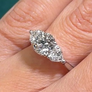 0.7-2.0 Round Cut Lab Grown Diamond Engagement Ring Three Stone, D-E-F / VVS1-VS1 IGI Certified Lab Created Diamond Ring, 14k White Gold