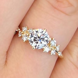0.7-2.0 Round Cut Lab Grown Diamond Engagement Ring Snowdrift, D-E-F / VVS1-VS1 IGI Certified Lab Created Diamond Ring, 14k Yellow Gold