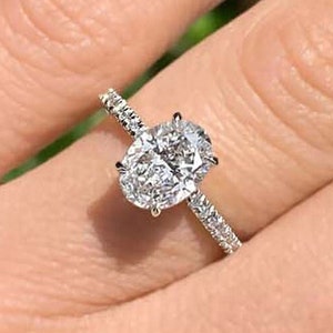 0.7-2.0 Oval Cut Lab Grown Diamond Engagement Ring Hidden Halo, D-E-F / VVS1-VS1 IGI Certified Lab Created Diamond Ring, 14k White Gold