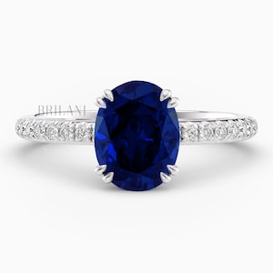 5,50 kt ovaal geslepen blauwe saffier verlovingsring 14k witgoud verborgen halo natuurlijke koningsblauwe saffier ring handgemaakte jubileumring