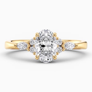 0.7-2.0 Oval Cut Lab Grown Diamond Engagement Ring Cluster, D-E-F / VVS1-VS1 IGI Certified Lab Created Diamond Ring, 14k Yellow Gold