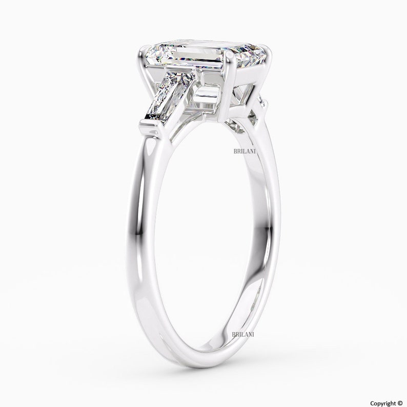 2ct Emerald Cut Blue Sapphire Engagement Ring 14k White Gold Three Stone Natural Royal Blue Sapphire Ring Handmade Anniversary Ring image 2
