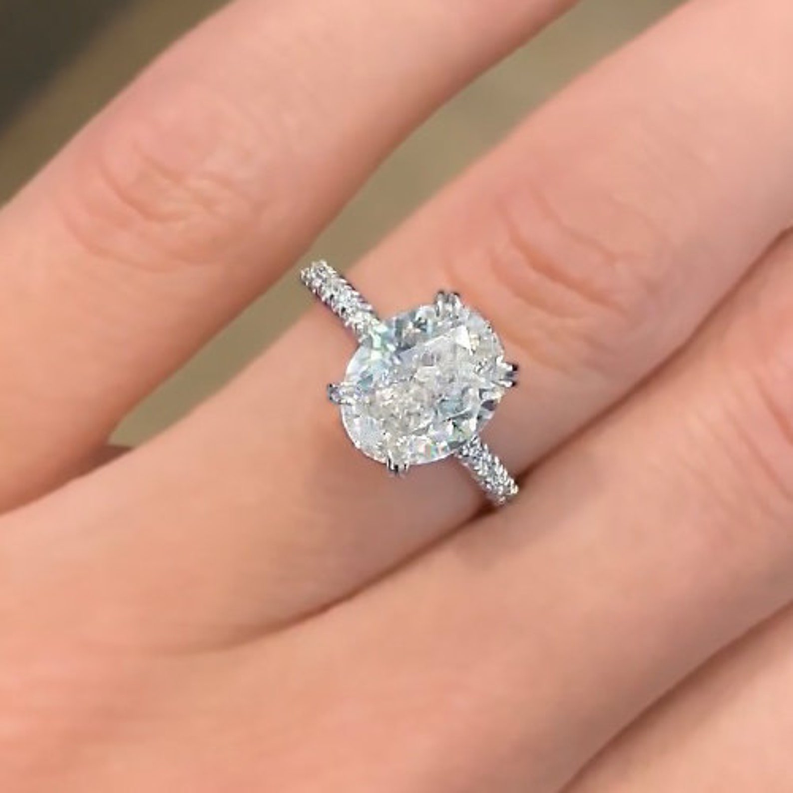 Oval Cut Moissanite Engagement Ring Hidden Halo 14k White Gold Etsy