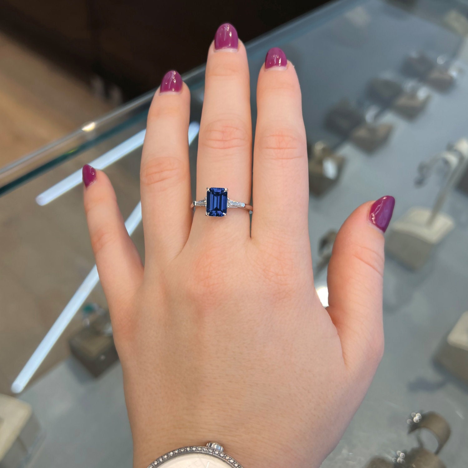 1.90ct Emerald Cut Blue Sapphire Engagement Ring 14k White - Etsy