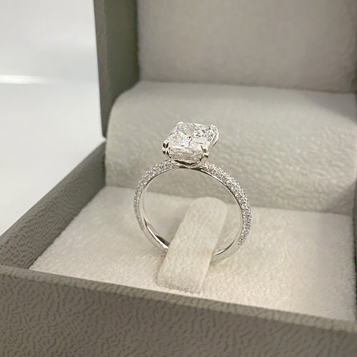 Radiant Cut Moissanite Engagement Ring Hidden Halo 14k White | Etsy