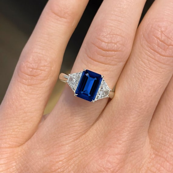 3ct Emerald Cut Blue Sapphire Engagement Ring 14k Yellow 3ct Emerald Cut Blue Sapphire Engagement Ring 14k Yellow