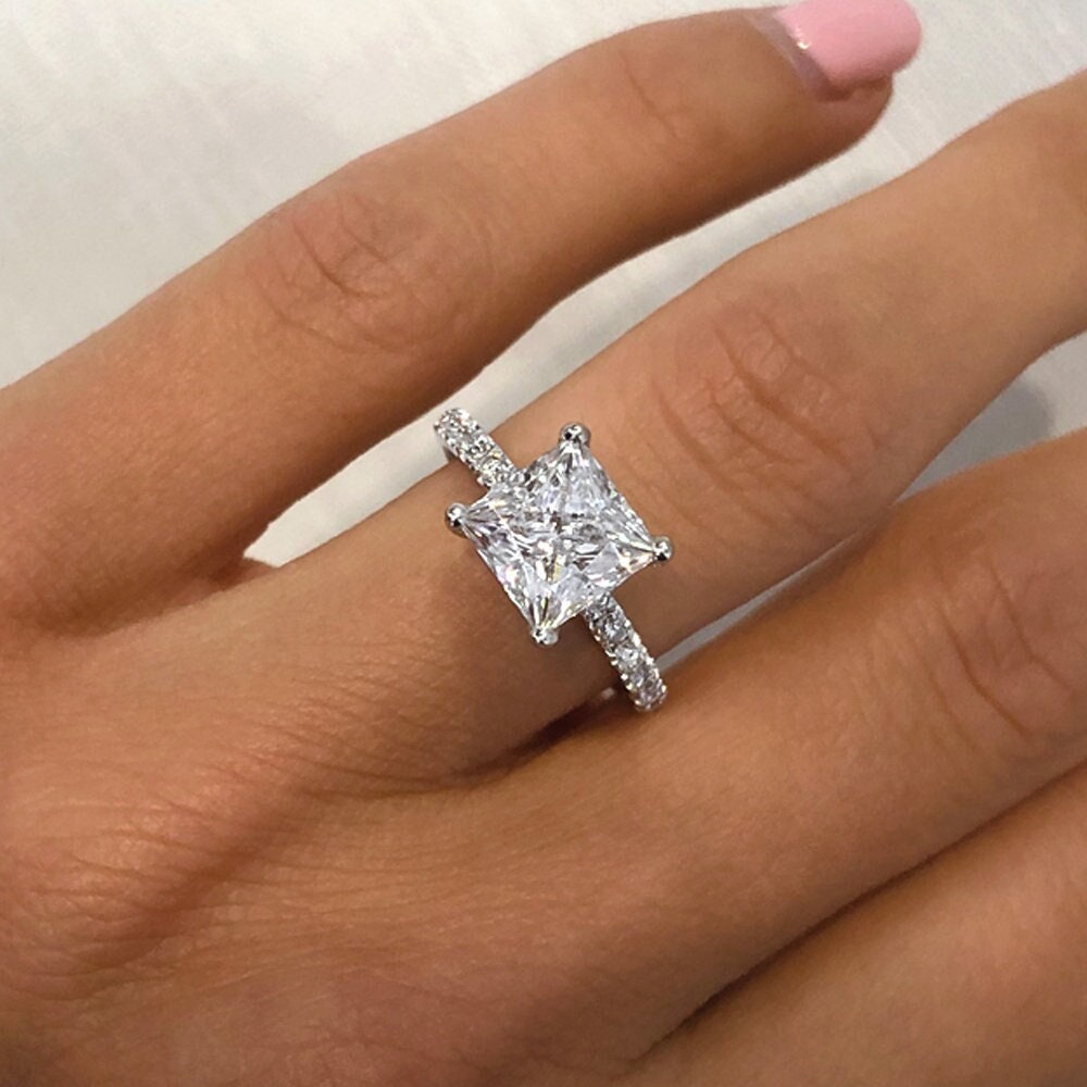 Three Stone Diamond Engagement Ring 18K White Gold